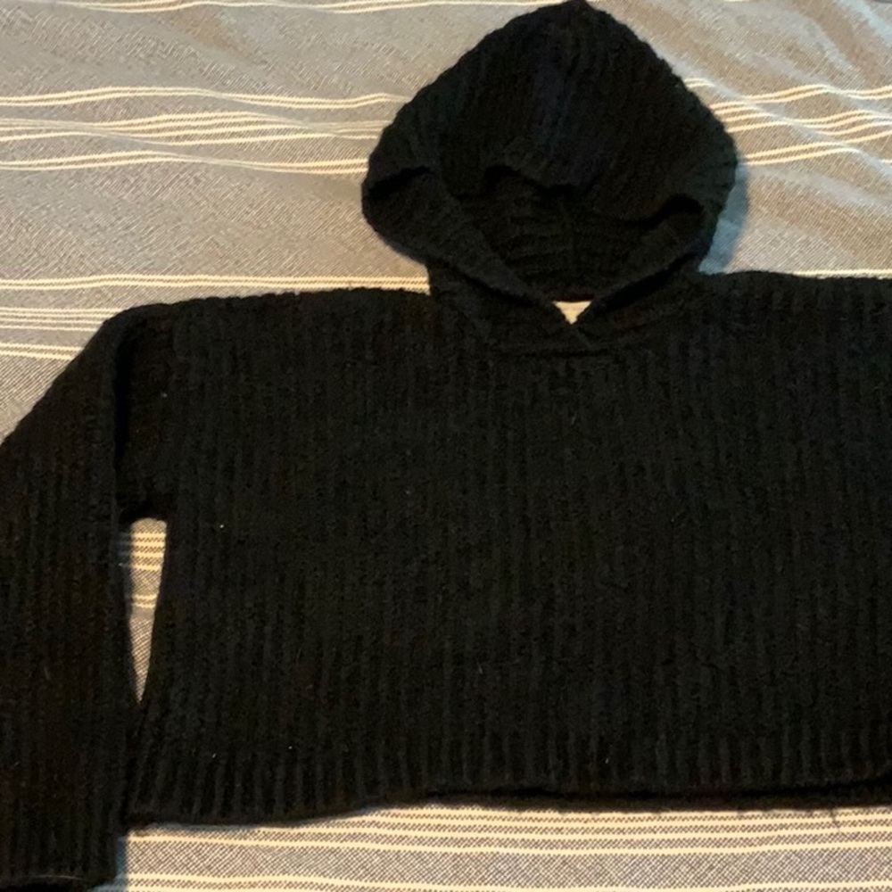 Urban Outfitters Black Knit Hooded Crop Sweater